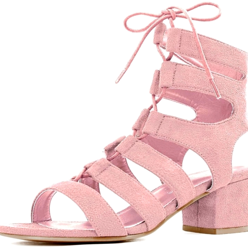 Allegra K Open Toe Cut Out Chunky Heel